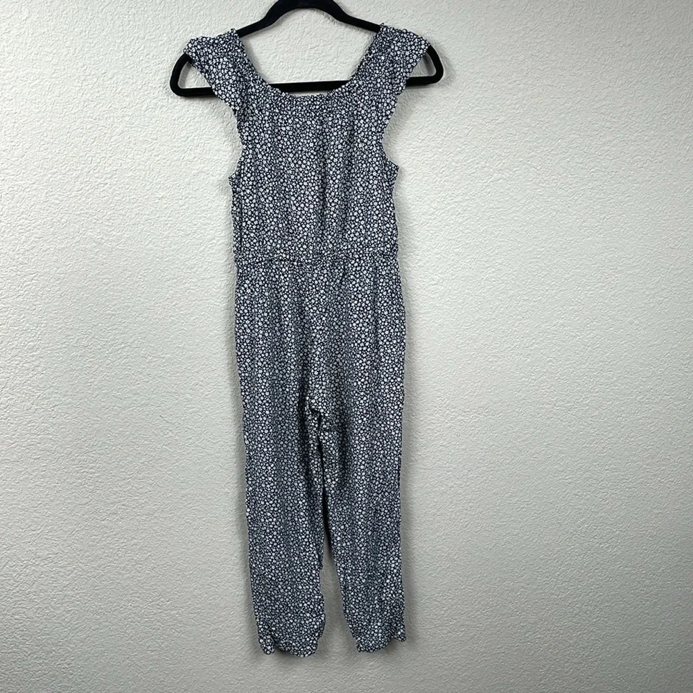 United Colors Of Benetton Ditsy Floral Stretch Jumpsuit Black White Girls Sz XL